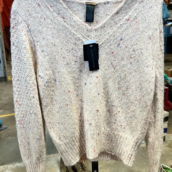 Magaschoni NWT $398 Sweater Beige Confetti Alpaca Wool Blend V Neck Size M - Picture 7 of 14